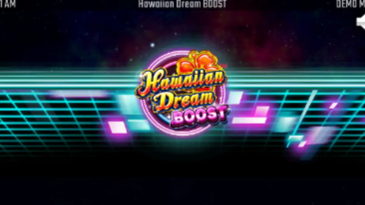 Interface vibrante e futurista do slot Hawaiian Dream Boost com elementos tropicais